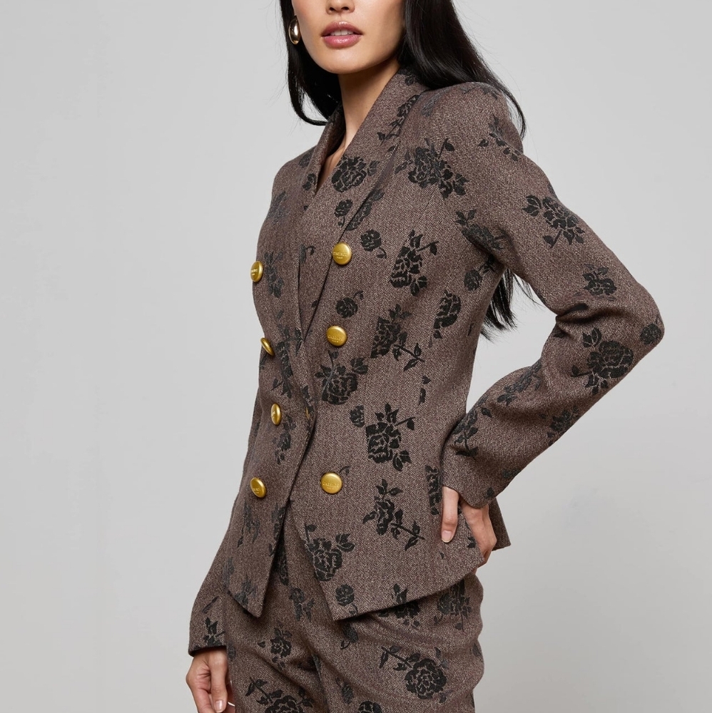 L'AGENCE Bethany Flocked Herringbone Blazer - Picture 2 of 12